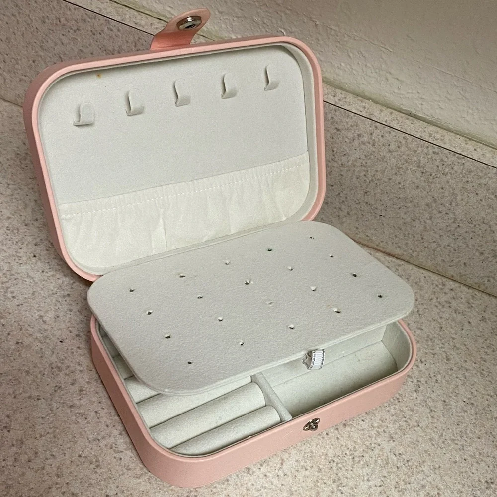 Soft Pink Travel Jewelry Box Organizer Case | Compact Storage Holder